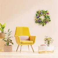 24" Purple & Yellow Spring Echinops & Chrysanthemum Floral Wreath