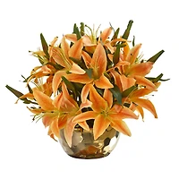 14" Lily Arrangement in Gold Vase