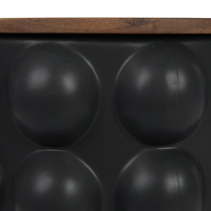 Hello Honey® 10" Round Matte Black Stoneware Waste Bins with Raised Dots & Removable Natural Acacia Wood Rim, 2ct.