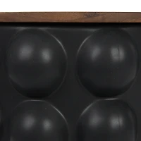 Hello Honey® 10" Round Matte Black Stoneware Waste Bins with Raised Dots & Removable Natural Acacia Wood Rim, 2ct.