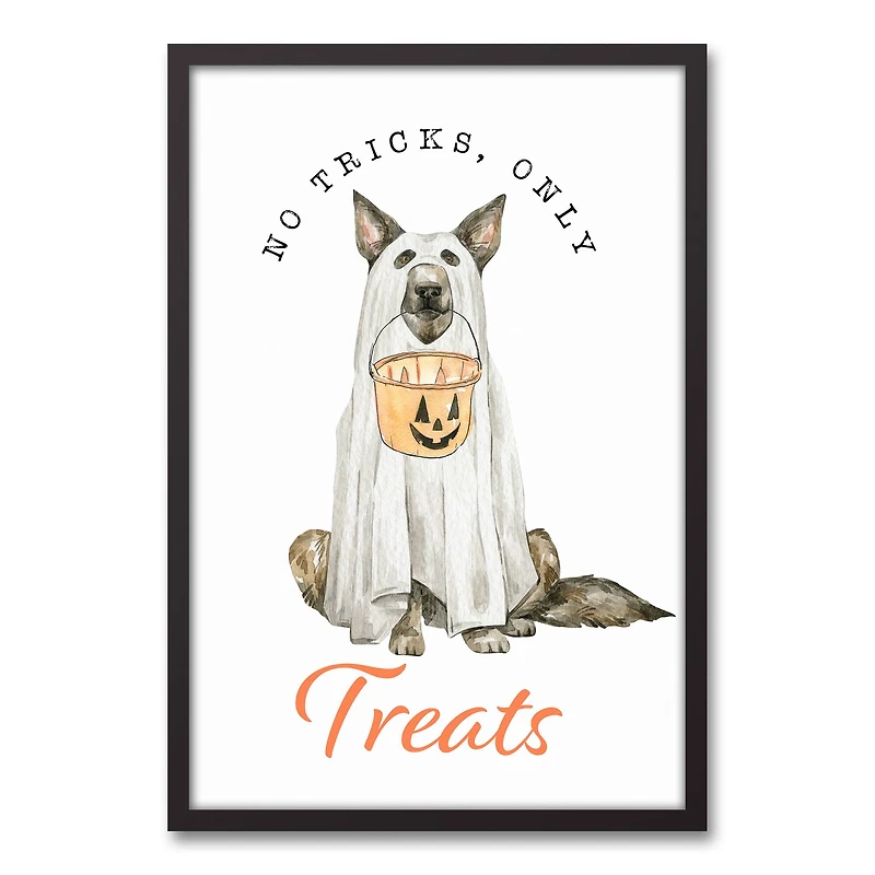 No Tricks Only Treats Black Framed Canvas Wall Art