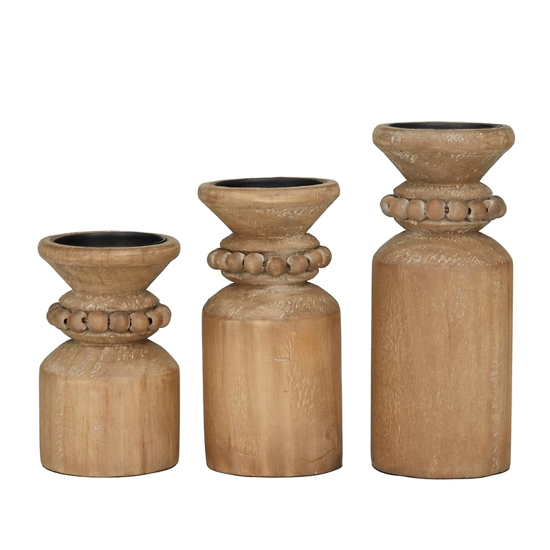 Brown Wood Traditional Candle Holder Set