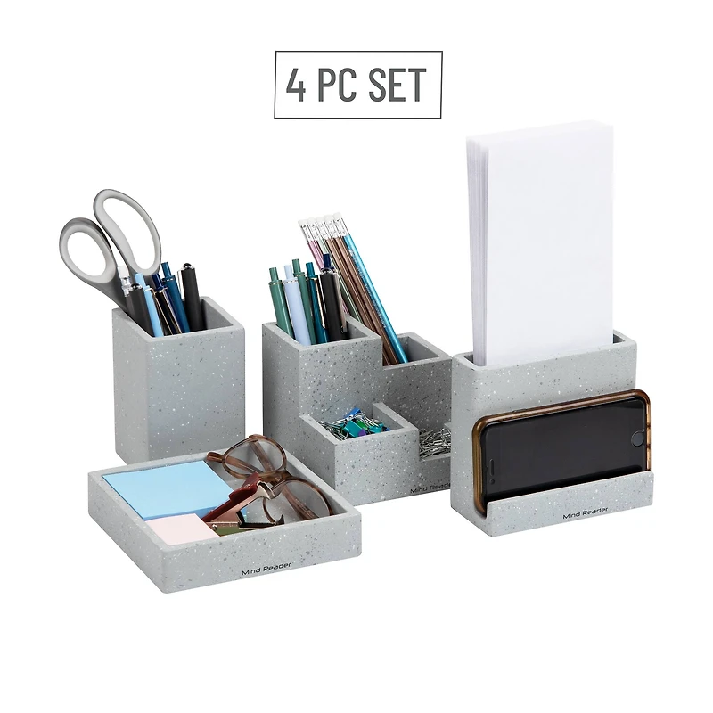 Mind Reader Terrazzo Collection Gray 4 Piece Desktop Organization Set