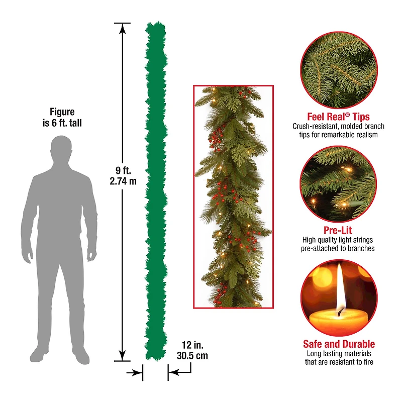 9ft. Clear Lights Mixed Evergreen Classical Collection Garland