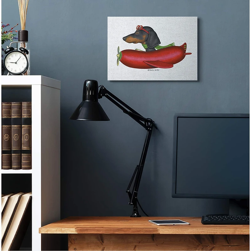 Stupell Industries Dachshund Flying in Weenie Plane Canvas Wall Art