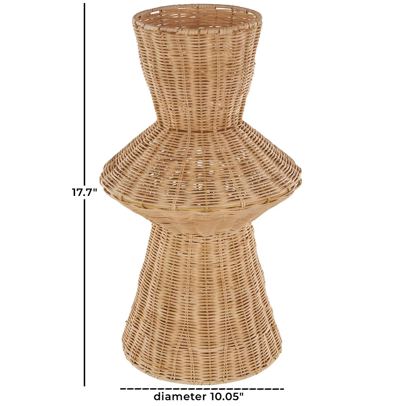 18" Brown Rattan Handmade Woven Tapered & Fluted Vase