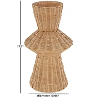 18" Brown Rattan Handmade Woven Tapered & Fluted Vase
