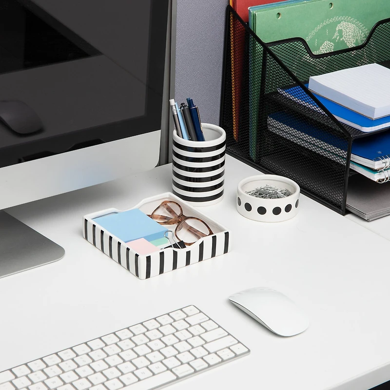 Mind Reader Ditto Collection Black & White Pen Cup, Clip Dish & Memo Tray Set