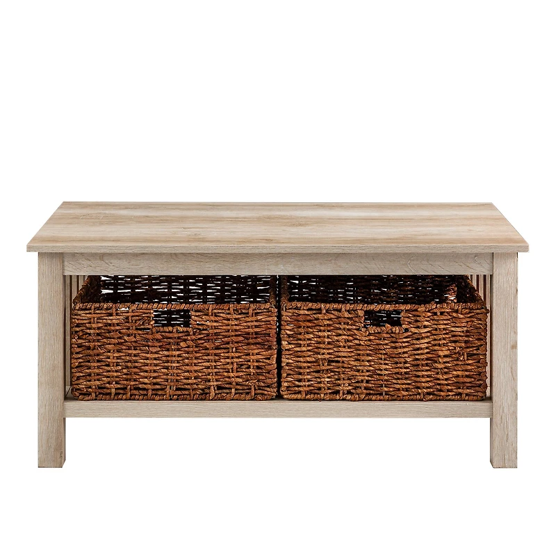 Walker Edison 40" White Oak Mission Storage Coffee Table with Baskets