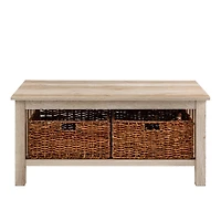 Walker Edison 40" White Oak Mission Storage Coffee Table with Baskets