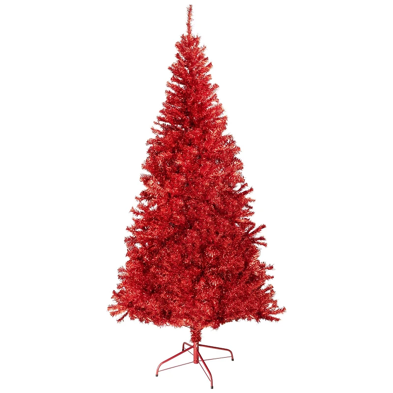 7ft. Unlit Red Artificial Tinsel Christmas Tree