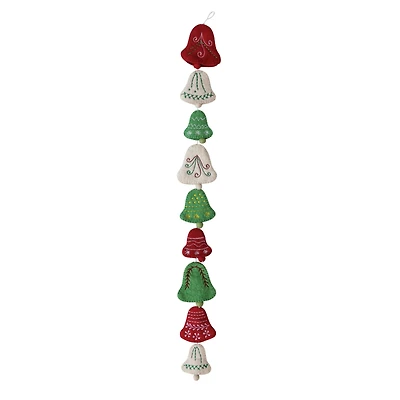 Hello Honey® 6ft. Cream, Red & Green Handmade Wool Felt Embroidered Bells Garland