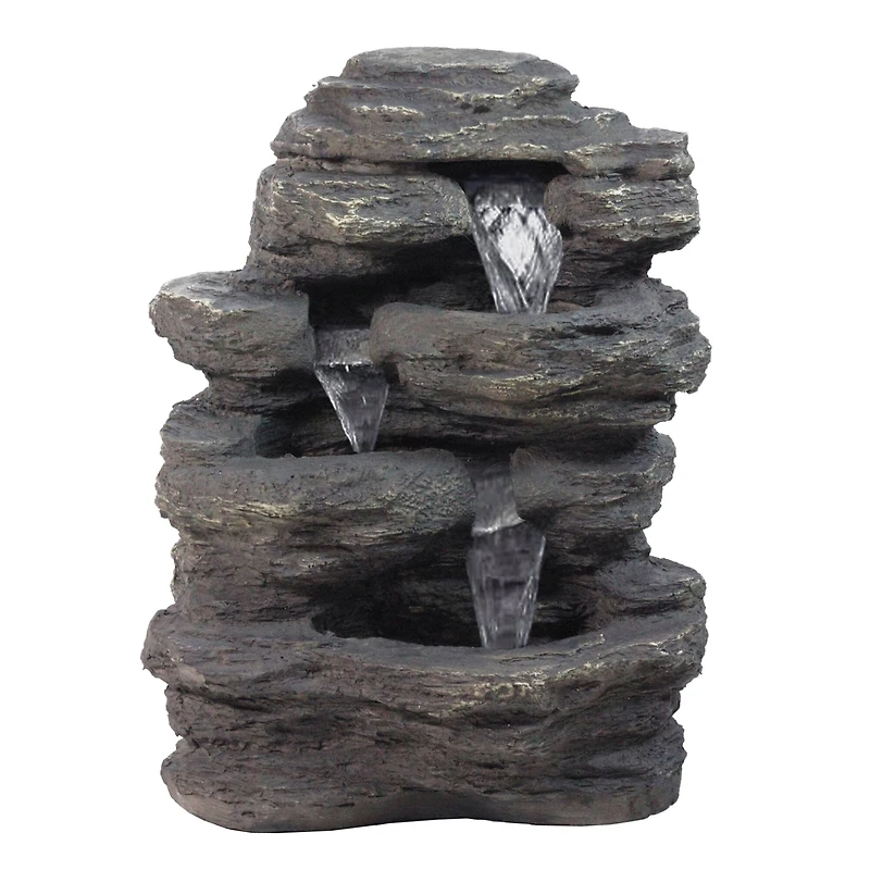 24" LED Lighted Multi-Tiered Rock Look Outdoor Patio Garden Water Fountain