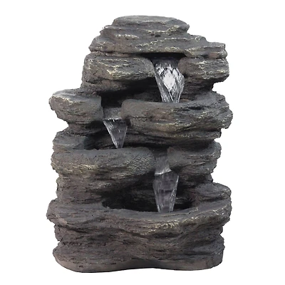 24" LED Lighted Multi-Tiered Rock Look Outdoor Patio Garden Water Fountain