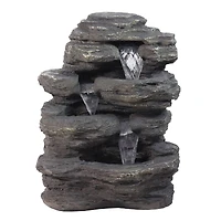 24" LED Lighted Multi-Tiered Rock Look Outdoor Patio Garden Water Fountain