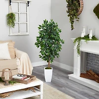 4.5ft. Ficus Artificial Tree in White Metal Planter