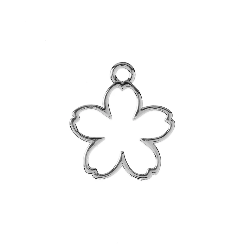 John Bead 17mm Silver Cherry Blossom Beadwork Pendants, 7ct.