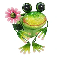 Santa's Workshop 8" Iron Frog with Ceramic Pot Planter