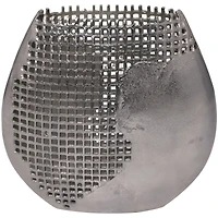 15" Dark Gray Aluminum Grid Inspired Abstract Vase with Open Frame Design