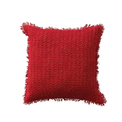 Hello Honey® 20" x 20" Square Red Woven Cotton Pillow with Metallic Gold Thread & Fringe