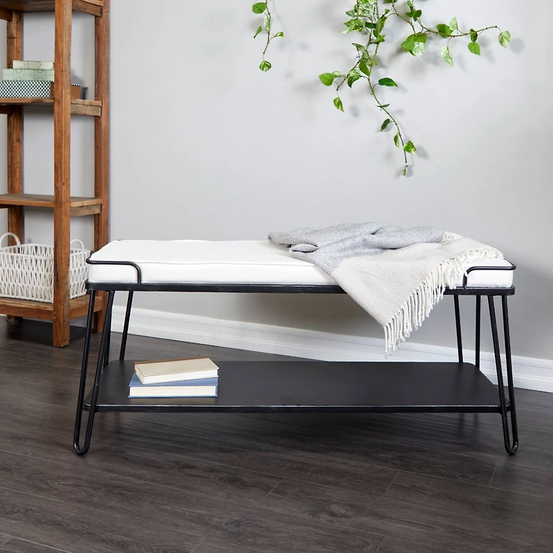 49" Black Metal Industrial Bench