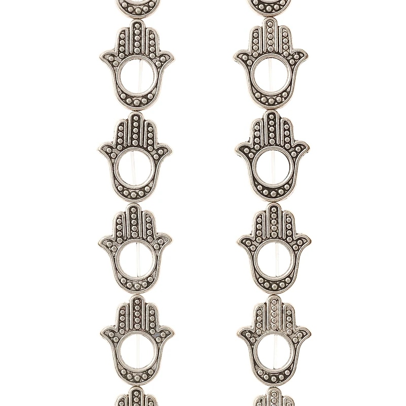 12 Pack:  Silver Plated Metal Hamsa Beads, 15mm by Bead Landing™