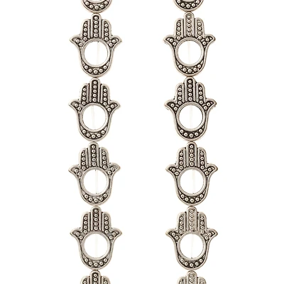 12 Pack:  Silver Plated Metal Hamsa Beads, 15mm by Bead Landing™