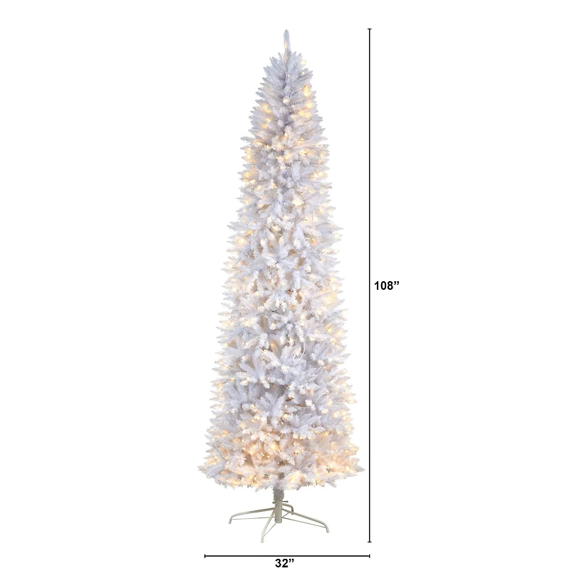 9ft. Pre-Lit Slim White Artificial Christmas Tree, Warm White LED Lights