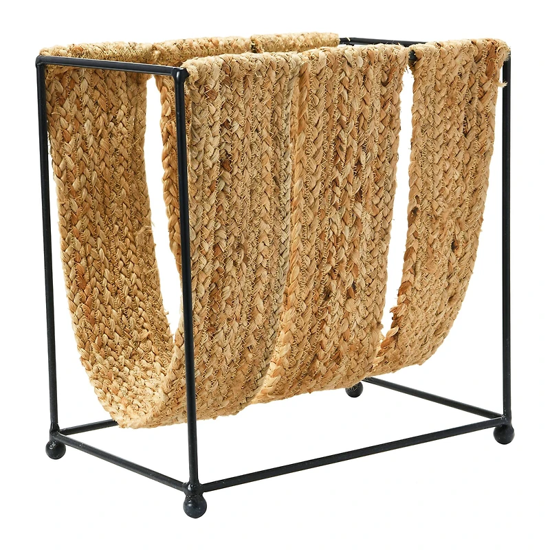 Hello Honey® Natural & Black Woven Jute & Metal Magazine Holder