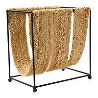 Hello Honey® Natural & Black Woven Jute & Metal Magazine Holder