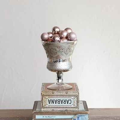 Hello Honey® 7.5" Silver Round Etched Mercury Glass Stemmed Container