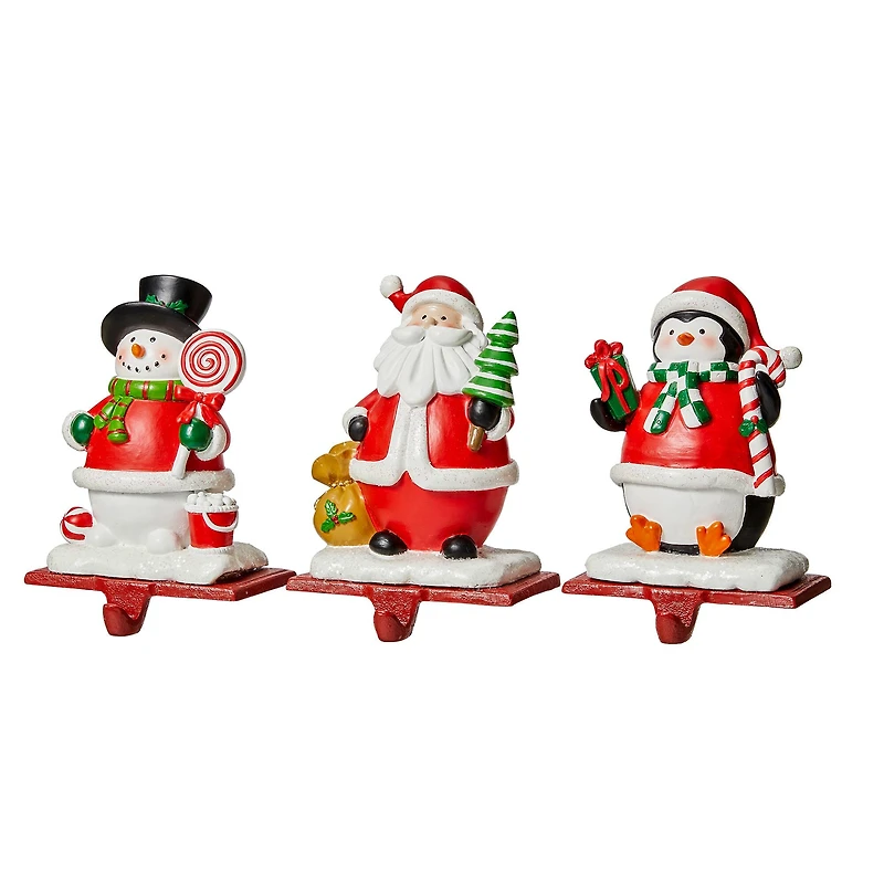 Glitzhome® 7" Santa, Snowman & Penguin Stocking Holder Set