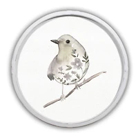 Neutral Sage Bird II Round White Framed Print