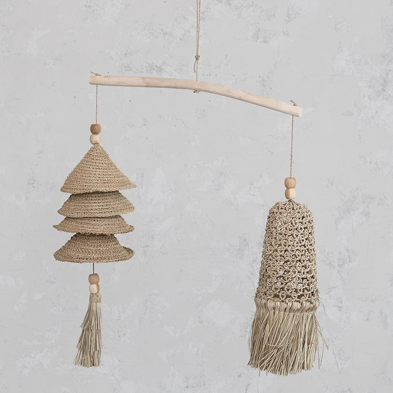 Hello Honey® Natural Wood & Hand-Woven Seagrass & Rattan Wall Hanging