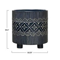 Hello Honey® 11" Blue & White Debossed Stoneware Footed Planter