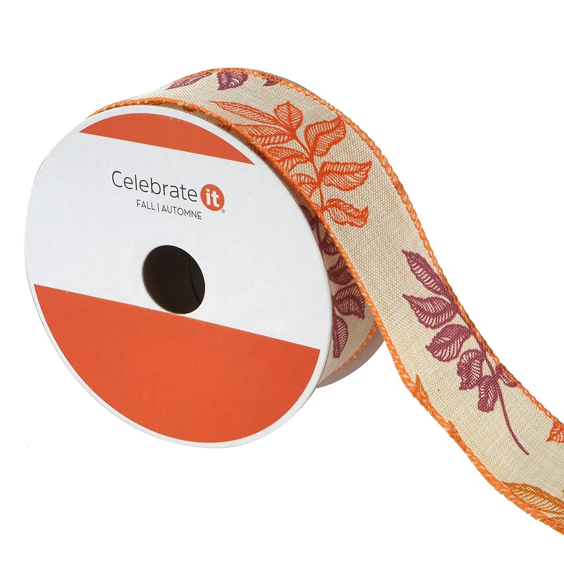 1.5" x 30ft. Purple & Orange Leaf Wired Ribbon by Celebrate It®
