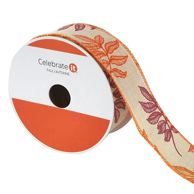 1.5" x 30ft. Purple & Orange Leaf Wired Ribbon by Celebrate It®