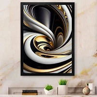 Designart 'Gold Black And White Stained Glass I' Modern Framed Canvas Wall Art