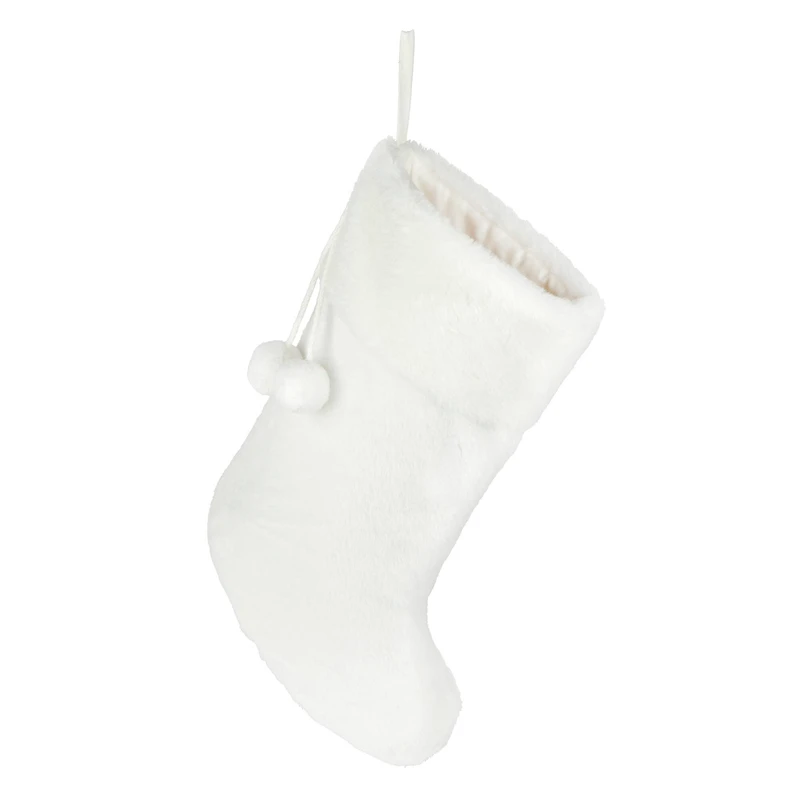 20" White Faux Fur Stocking with Pom Poms by Ashland®