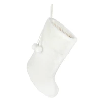 20" White Faux Fur Stocking with Pom Poms by Ashland®