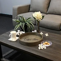 Elegant Designs™ 13.8" Round Gray Wash Coffee Bar Serving Tray with Handles