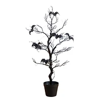 3ft. Pre-Lit Artificial Halloween Black Spooky Twig Tree with Bats and 100 Orange & Purple LED Lights
