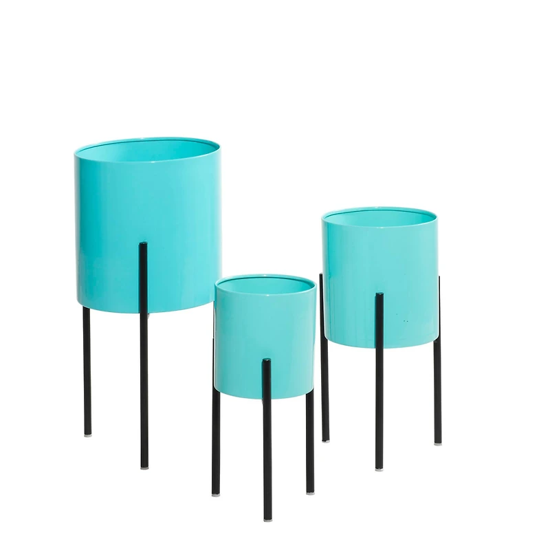 Teal Metal Contemporary Planter Set