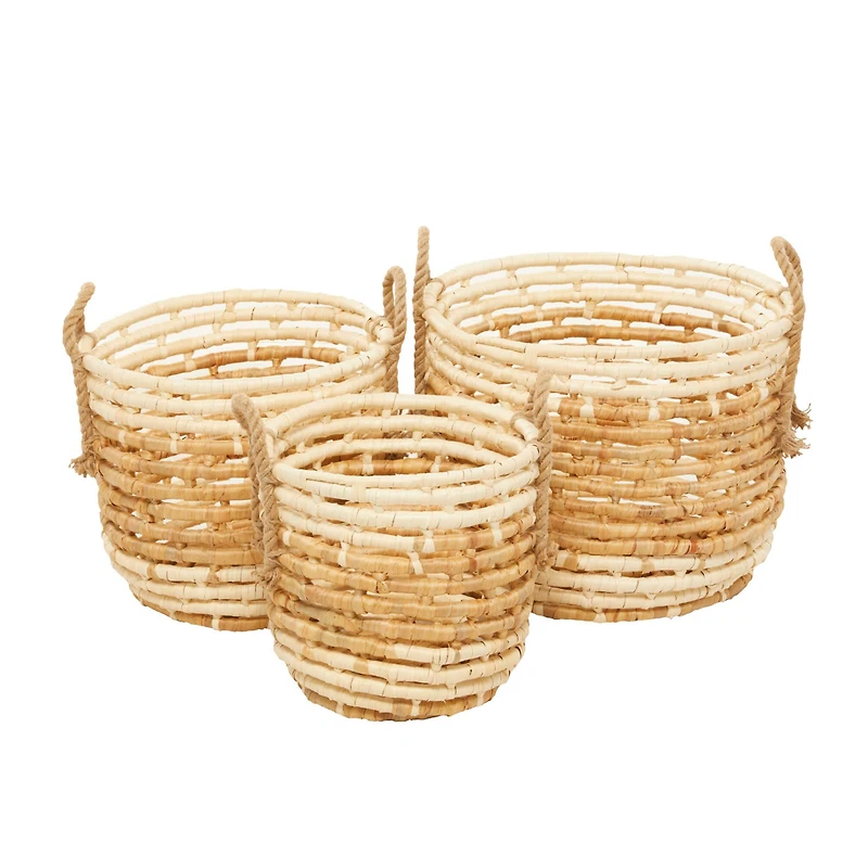 Round Beige Contemporary Sea Grass Storage Basket Set