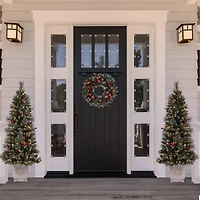 Haute Decor 24" Pre-Lit Frosted Ithica Pine Wreath, Soft White LED Lights