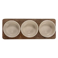 Hello Honey® Cream Stoneware Bowls & Natural Mango Wood Tray Set