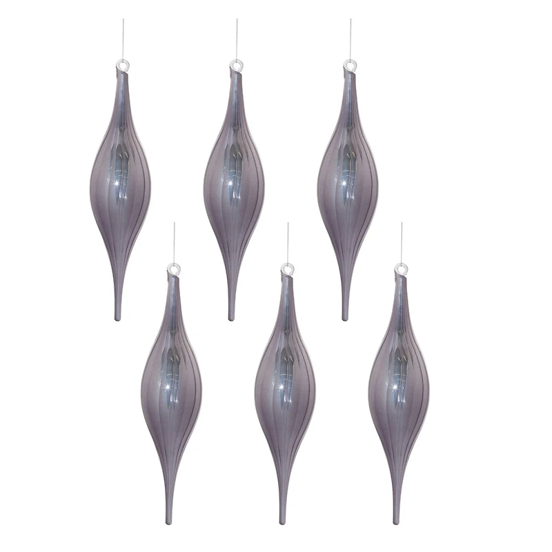10.5" Gray Ribbed Glass Drop Ornaments, 6ct.