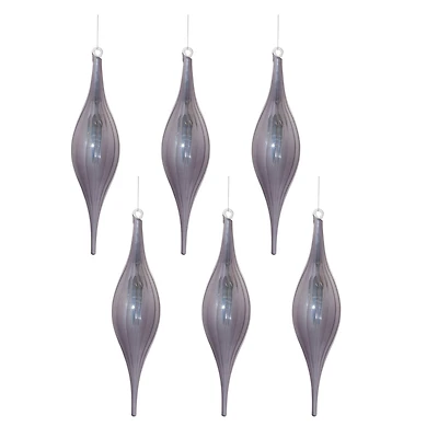 10.5" Gray Ribbed Glass Drop Ornaments, 6ct.