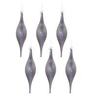 10.5" Gray Ribbed Glass Drop Ornaments, 6ct.