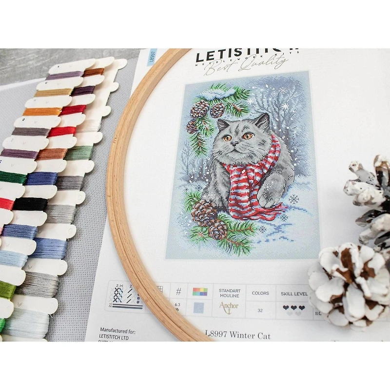 LetiStitch Winter Cat Counted Cross Stitch Kit